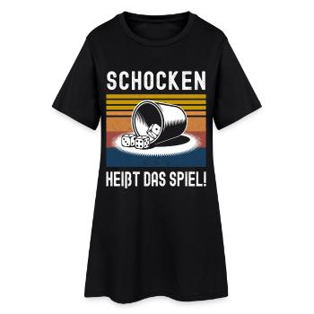 Schocken Heißt Das Spiel! Würfeln Knobeln Jule - Frauen T-Shirt-Kleid - Schwarz - Vorne