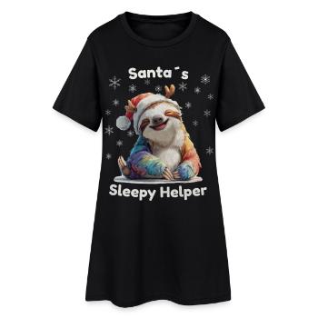 Santa's Sleepy Helper – Christmas Sloth - Women’s T-Shirt Dress - black - Front