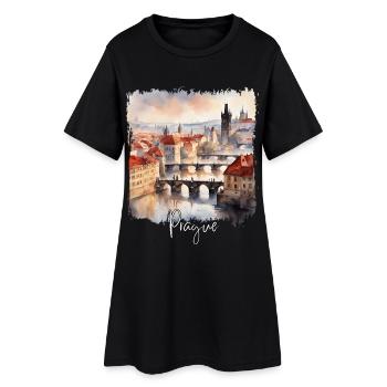 Aquarelle de Prague, Prague République tchèque - Robe T-shirt Femme - noir - Devant