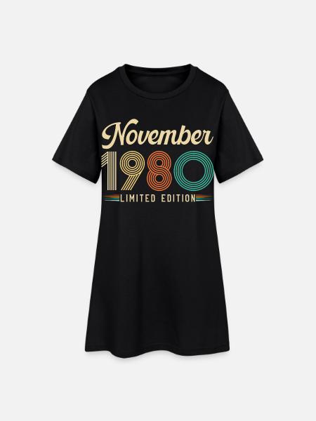 Novembre 1980 Anniversaire Vintage Rétro Cadeau - Robe T-shirt Femme - noir