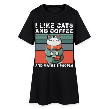 J’aime les chats et le café et peut-être trois personnes - Robe T-shirt Femme - noir - Devant