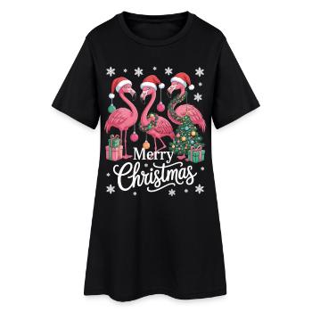 Flamingo Weihnachts T-Shirt – Merry Christmas - Women’s T-Shirt Dress - black - Front