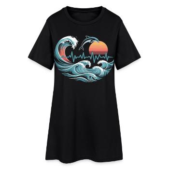 Ocean Heartbeat – Vagues et Dauphin - Robe T-shirt Femme - noir - Devant