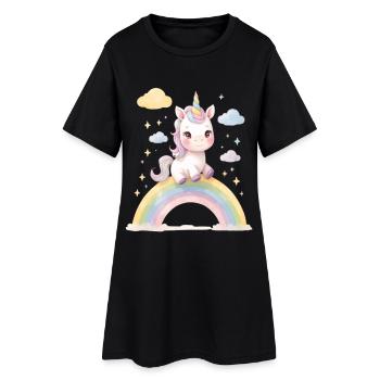 Einhorn auf Regenbogenzauber - Frauen T-Shirt-Kleid - Schwarz - Vorne
