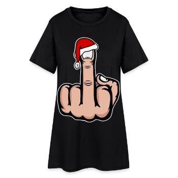 Doigt d’honneur de Noël avec chapeau de Père Noël - Robe T-shirt Femme - noir - Devant
