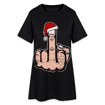 Doigt d’honneur de Noël avec chapeau de Père Noël - Robe T-shirt Femme - noir - Devant