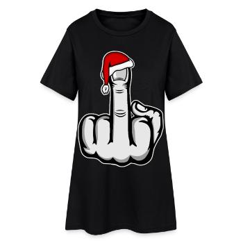 Weihnachten Mittelfinger mit Weihnachtsmütze - Frauen T-Shirt-Kleid - Schwarz - Vorne