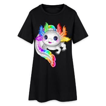 Regenbogen bunter Axolotl - Frauen T-Shirt-Kleid - Schwarz - Vorne
