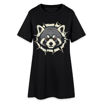 Mignon panda roux jetant un coup d’œil par la fissure - Robe T-shirt Femme - noir - Devant