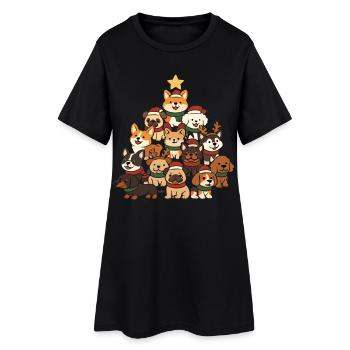 Weihnachtsbaum aus Hunden – Lustiges Xmas - Frauen T-Shirt-Kleid - Schwarz - Vorne