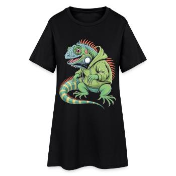 Iguane cool avec sweat à capuche - Robe T-shirt Femme - noir - Devant