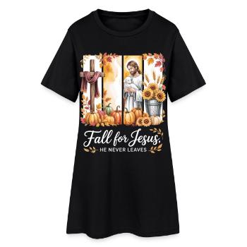 La foi rencontre l’automne – Motif de Jésus avec des citrouilles - Robe T-shirt Femme - noir - Devant