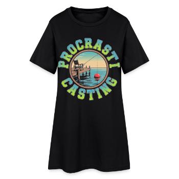 Procrastiner Pêcheur paresseux Journée Humour - Robe T-shirt Femme - noir - Devant