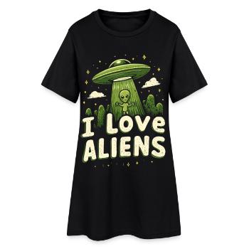 Ich liebe Aliens - Frauen T-Shirt-Kleid - Schwarz - Vorne