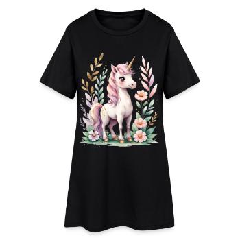 Licorne pastel avec cadre à fleurs - Robe T-shirt Femme - noir - Devant