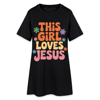 This Girl Loves Jesus – Bunte Retro - Frauen T-Shirt-Kleid - Schwarz - Vorne