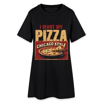 Plat profond Je veux ma pizza style Chicargo - Robe T-shirt Femme - noir - Devant