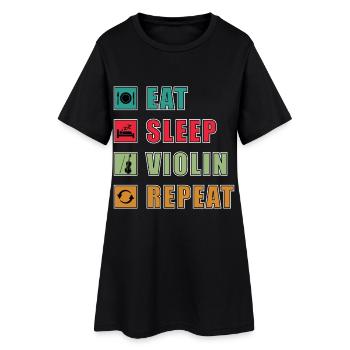 Eat Sleep Violin Repeat Grafik - Frauen T-Shirt-Kleid - Schwarz - Vorne