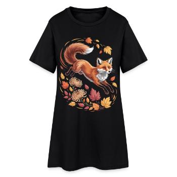 Renard avec des feuilles d’automne - Robe T-shirt Femme - noir - Devant
