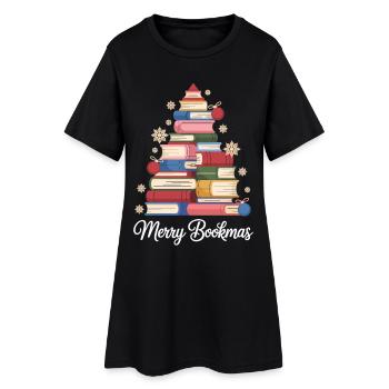 Pile de livres Sapin de Noël pour rats de bibliothèque - Robe T-shirt Femme - noir - Devant
