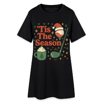 Festlicher Golf-Jubel: Es ist die Saison - Frauen T-Shirt-Kleid - Schwarz - Vorne