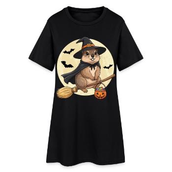 Mignon marmotte sorcière Halloween citrouille pleine lune - Robe T-shirt Femme - noir - Devant