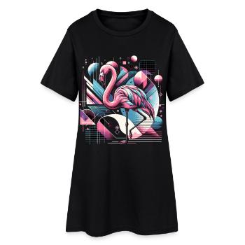 Néon flamant rose géométrique Pop des années 80 - Robe T-shirt Femme - noir - Devant
