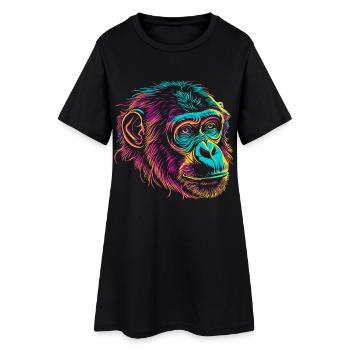 Néon Singe Portrait Couleur Explosion - Robe T-shirt Femme - noir - Devant