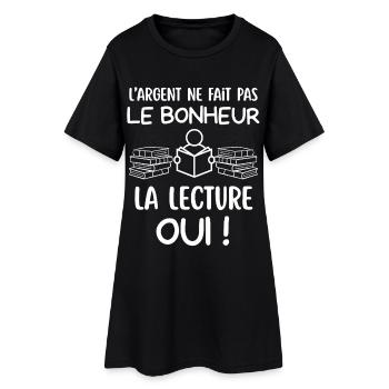 Lecture Bonheur, Argent Non - Robe T-shirt Femme - noir - Devant