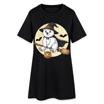 Cute Polar Bear Witch Halloween Pumpkin Full Moon - Women’s T-Shirt Dress - black - Front