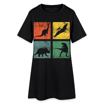 Dinosaure Dino Dinos Tyrannosaurus Triceratops - Robe T-shirt Femme - noir - Devant