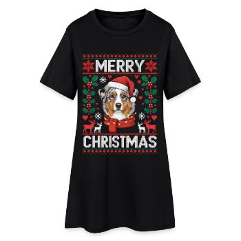 Australischer Schäferhund Weihnachten Xmas - Frauen T-Shirt-Kleid - Schwarz - Vorne