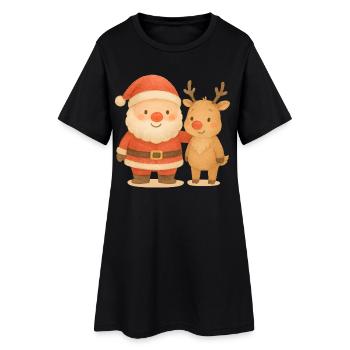 Le Père Noël et les rennes s’amusent pendant les fêtes de fin d’année - Robe T-shirt Femme - noir - Devant