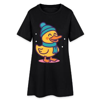 Canard de Noël drôle avec chapeau d’hiver et écharpe - Robe T-shirt Femme - noir - Devant