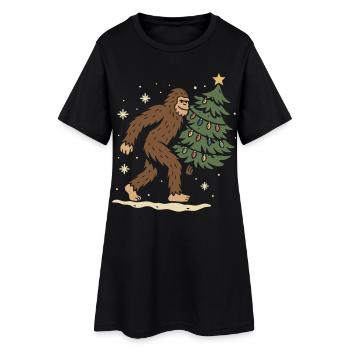 Le Bigfoot de Noël apporte le sapin de Noël - Robe T-shirt Femme - noir - Devant