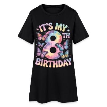 8th Birthday Rainbow Butterfly Decoration - Women’s T-Shirt Dress - black - Front