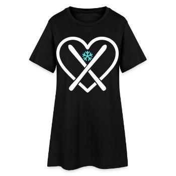 Ski Coeur Neige Montagne Sport Cadeau - Robe T-shirt Femme - noir - Devant
