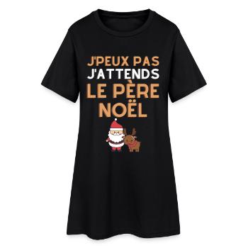 Ich kann nicht, ich warte auf das fröhliche Geschenk des Weihnachtsmanns - Frauen T-Shirt-Kleid - Schwarz - Vorne