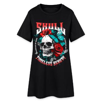 Crâne, Crâne, Papillon, Rose, Fleur - Robe T-shirt Femme - noir - Devant