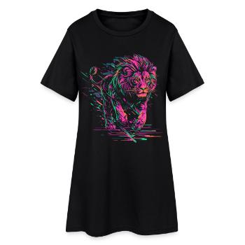 Lion courant Tête de Lion Coloré Prédateur Animal Sauvage - Robe T-shirt Femme - noir - Devant