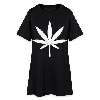 Cannabis / Marijuana / Hemp Leaf (White) - Women’s T-Shirt Dress - black - Front