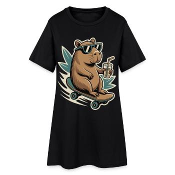 Biber auf Skateboard mit Drink und Sonnenbrille - Frauen T-Shirt-Kleid - Schwarz - Vorne