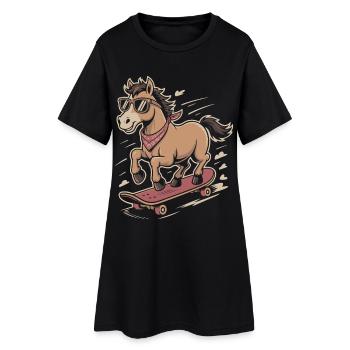 Pony Skateboard avec lunettes de soleil - Robe T-shirt Femme - noir - Devant