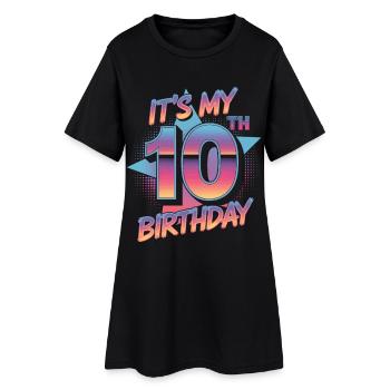 Tenue de fête du 10e anniversaire au look rétro des années 80 - Robe T-shirt Femme - noir - Devant