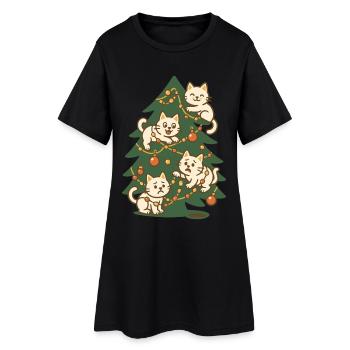 Drôle de chat arbre de Noël famille vacances design - Robe T-shirt Femme - noir - Devant