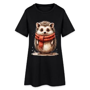Hérisson d’hiver avec écharpe rouge - Robe T-shirt Femme - noir - Devant