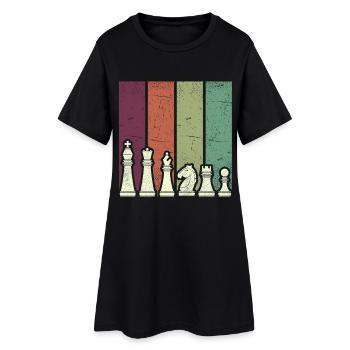 Colored Chess Pieces Line Painting - Women’s T-Shirt Dress - black - Front