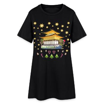 Kyoto, Tempel Kinkaku-ji Handzeichnung Weihnachten - Frauen T-Shirt-Kleid - Schwarz - Vorne
