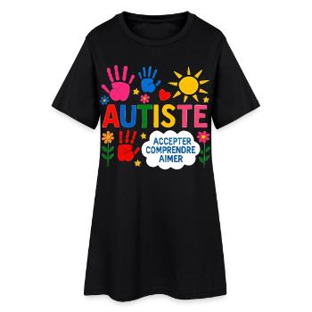 Autiste Cadeau Autisme Inclusion Neurodiversité - Robe T-shirt Femme - noir - Devant