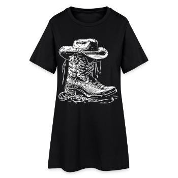 Peinture au trait de bottes western - Robe T-shirt Femme - noir - Devant